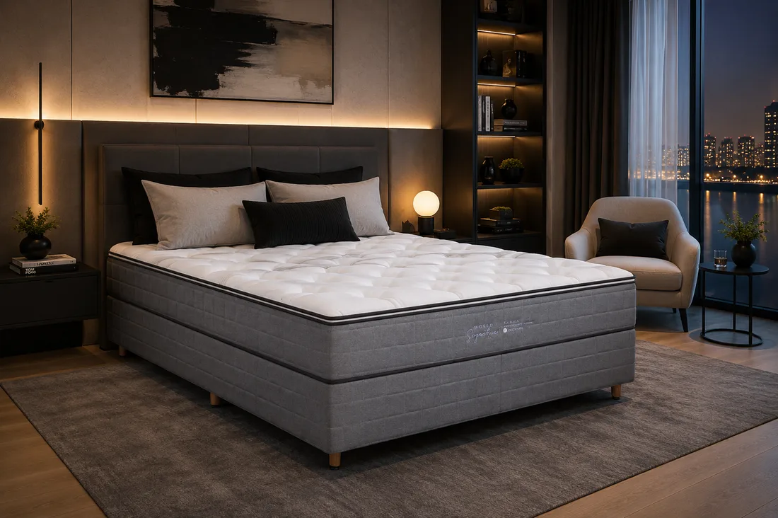 Colchão Colchobel Ares da linha World Signature, conjunto montado em quarto