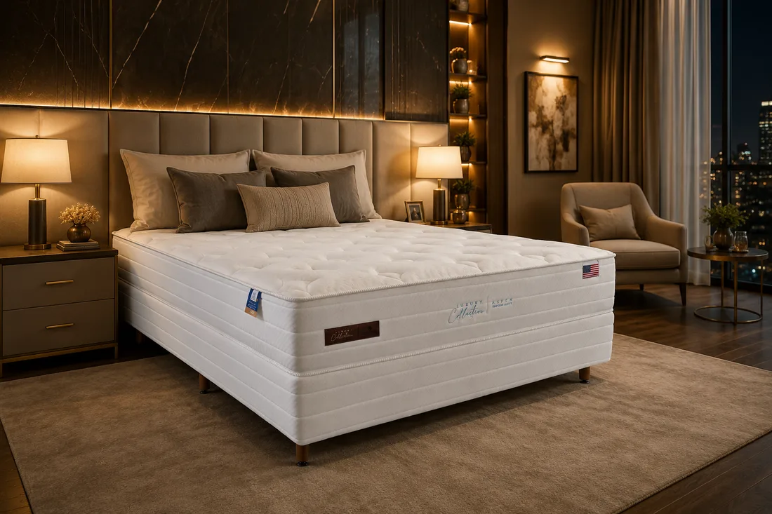 Colchão Colchobel Aspen da linha Luxury Collection, conjunto montado em quarto