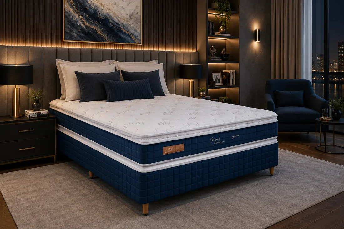 Colchão Colchobel Grand Premier da linha Luxury Collection, conjunto montado em quarto