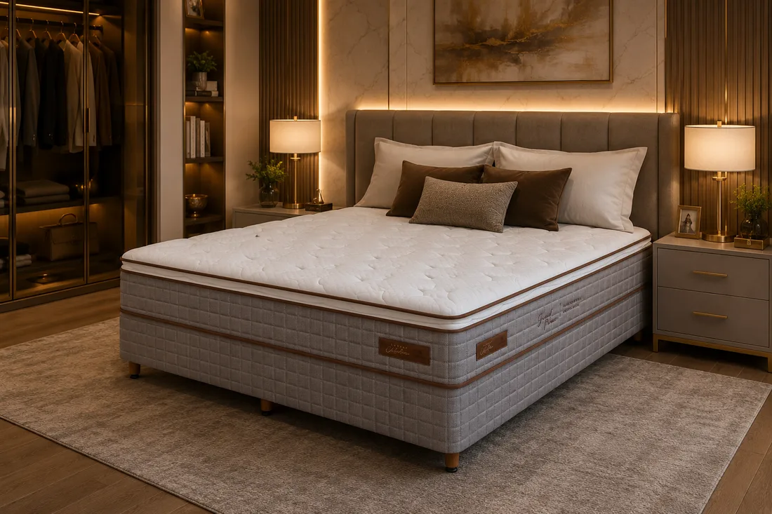 Colchão Colchobel Grand Prime da linha Luxury Collection, conjunto montado em quarto