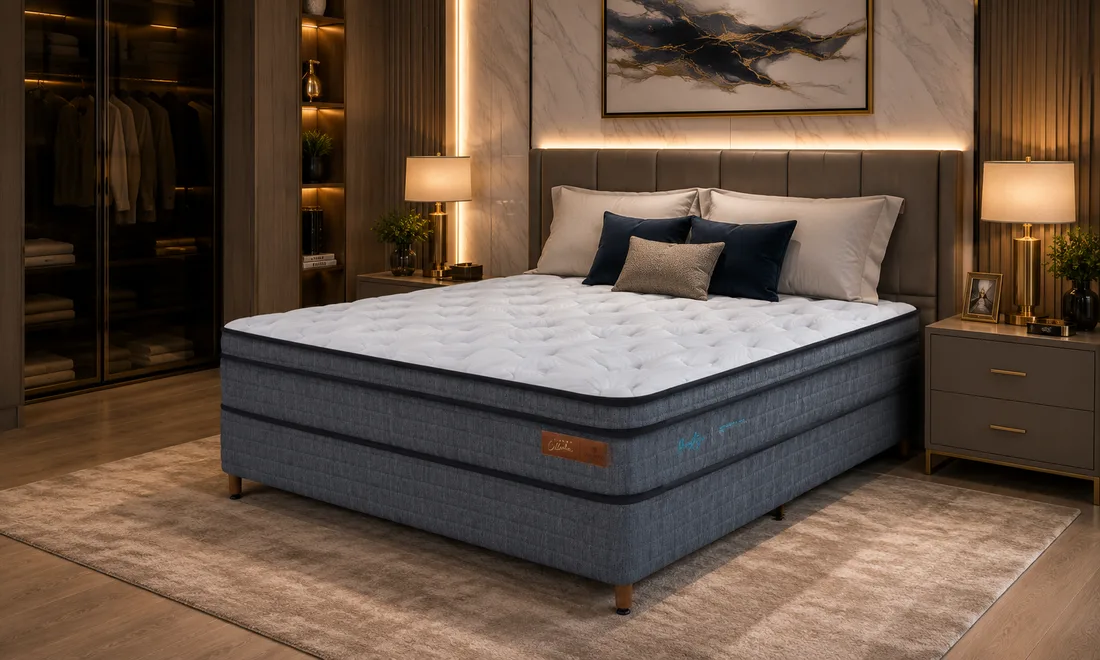 Colchão Colchobel Prestige da linha Luxury Collection, conjunto montado em quarto